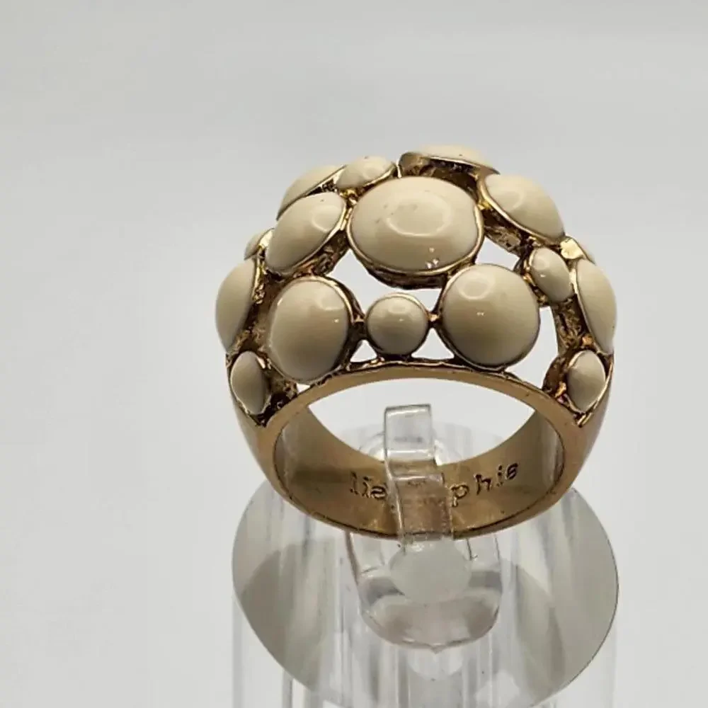 Lia Sophia Gold Tone & Cream Enamel Bubble Ring (7.5) - Picture 2 of 9